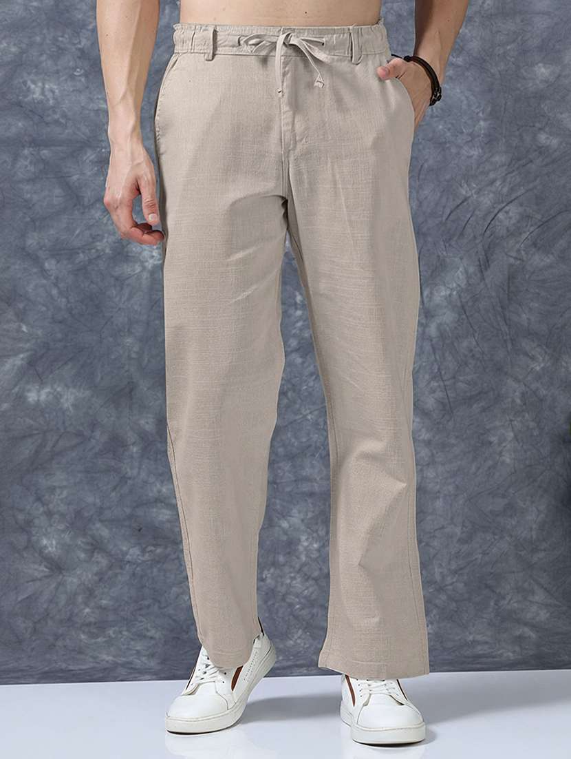 men solid mid rise relaxed fit flat front trouser