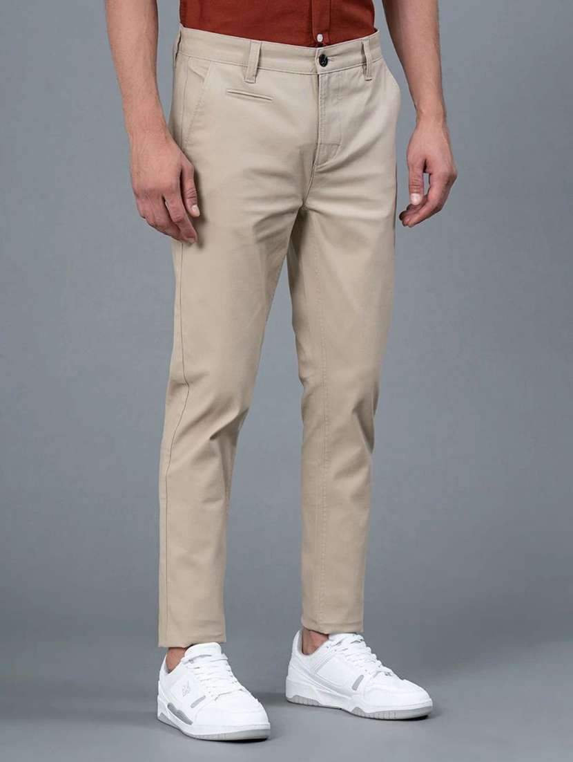 men solid mid rise slim fit chinos
