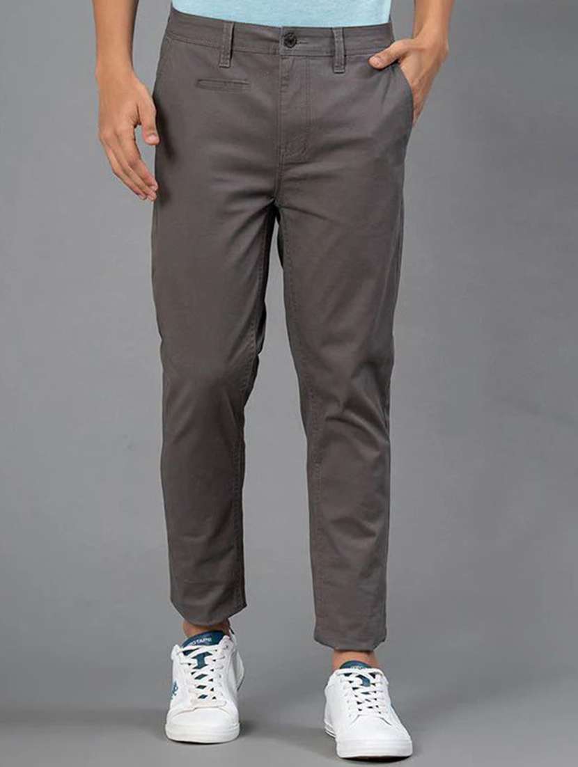 men solid mid rise regular fit chinos