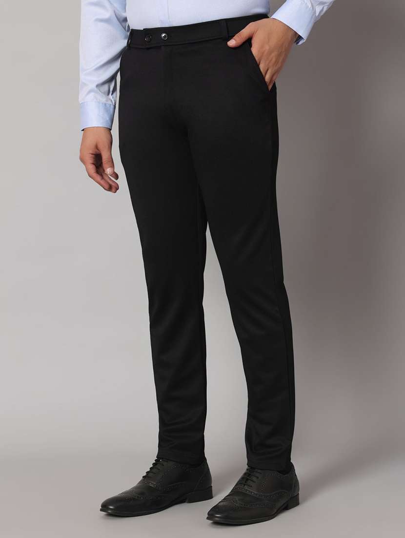 men solid mid rise slim fit formal trouser