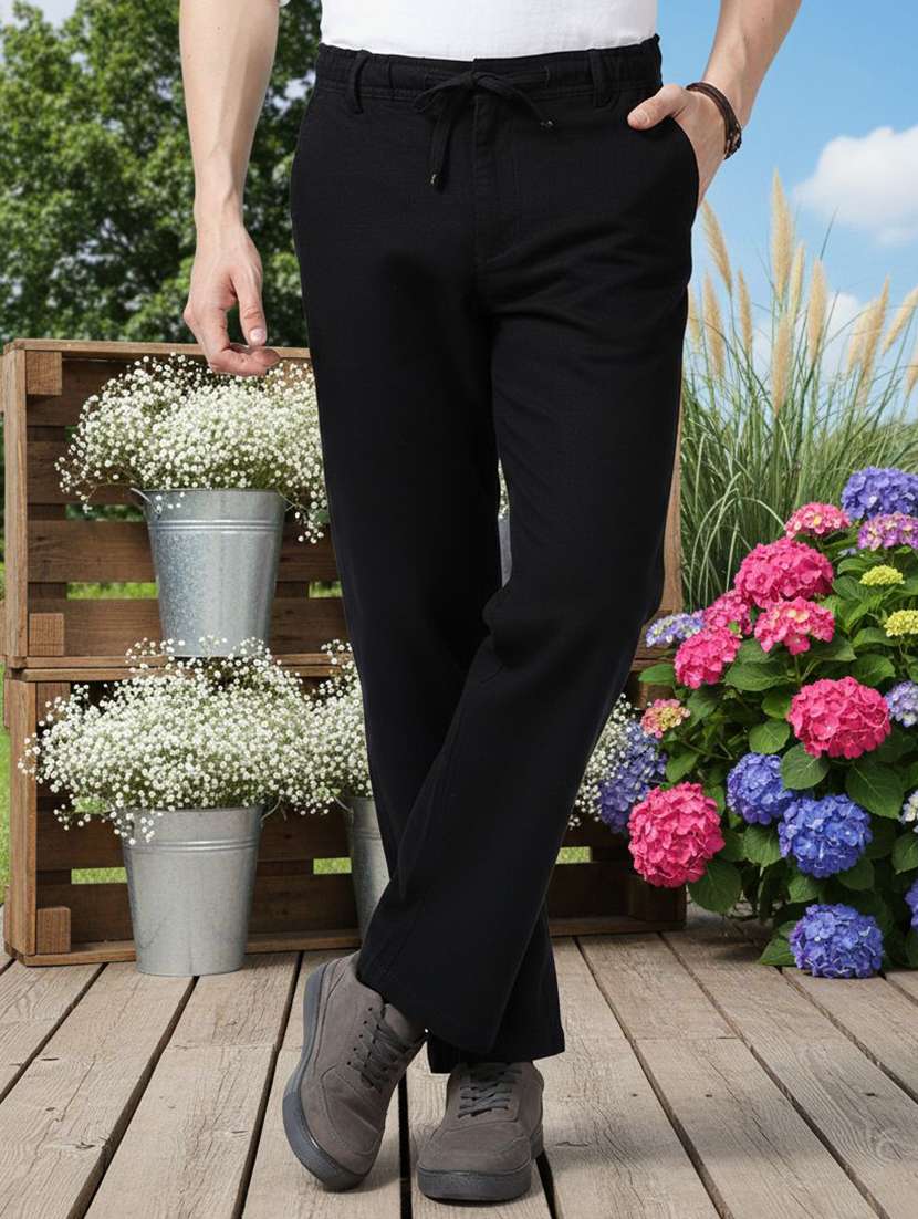 men solid mid rise relaxed fit flat front trouser