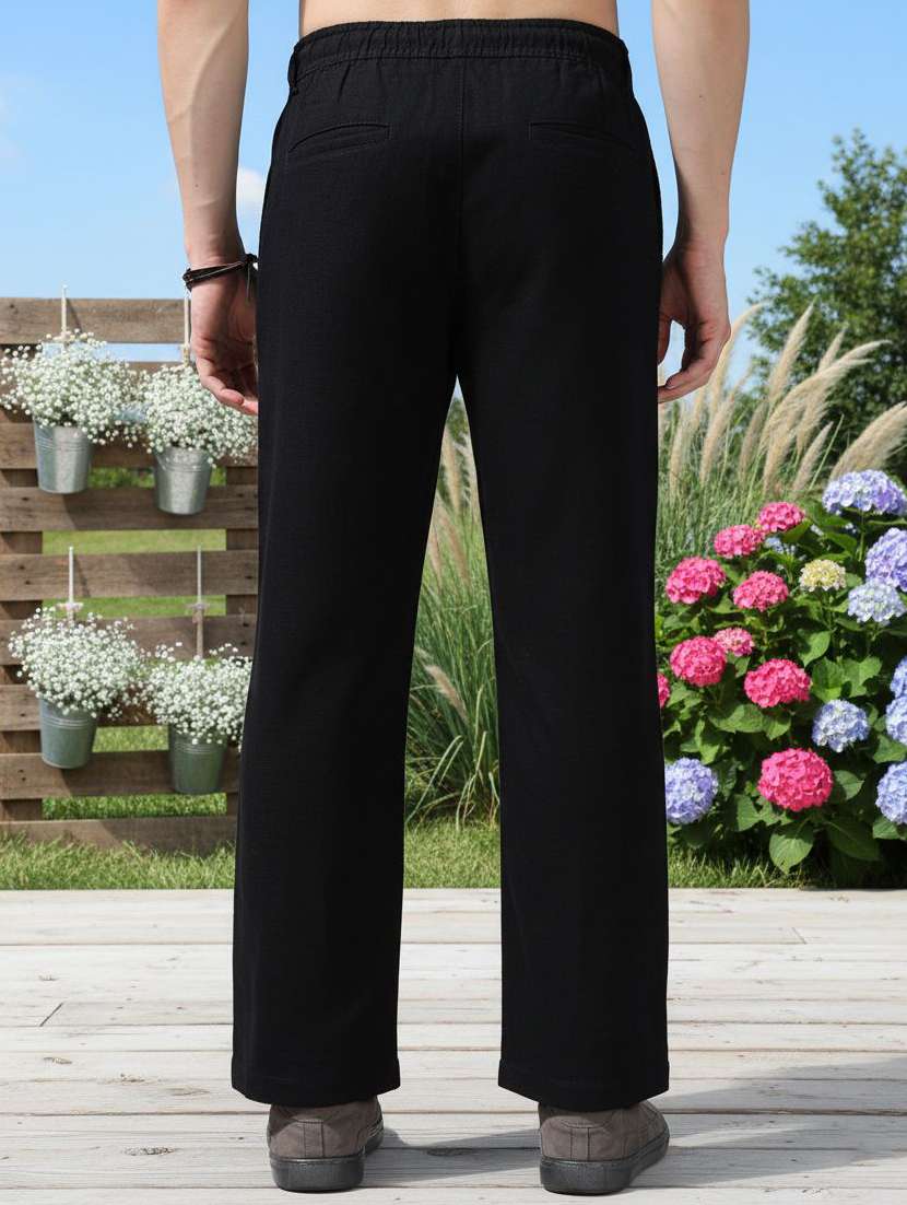 Men Solid Mid Rise Relaxed Fit Flat Front Trouser - 22570718 -  Standard Image - 3