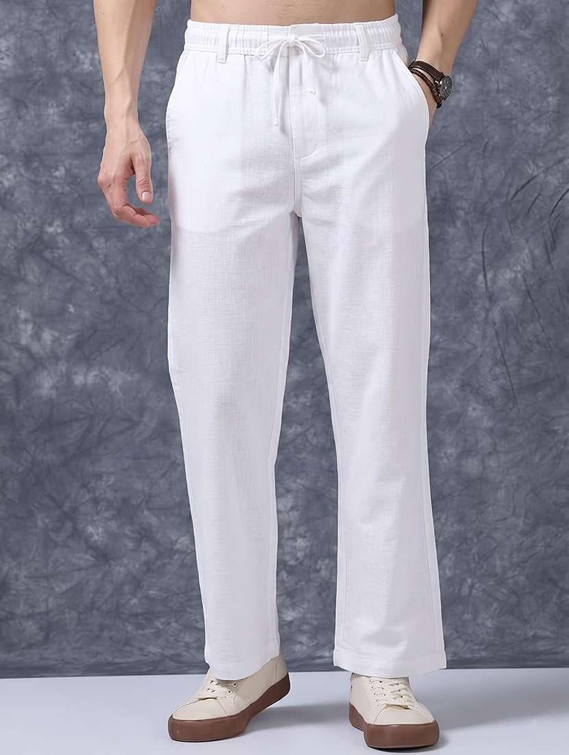 men solid mid rise relaxed fit flat front trouser