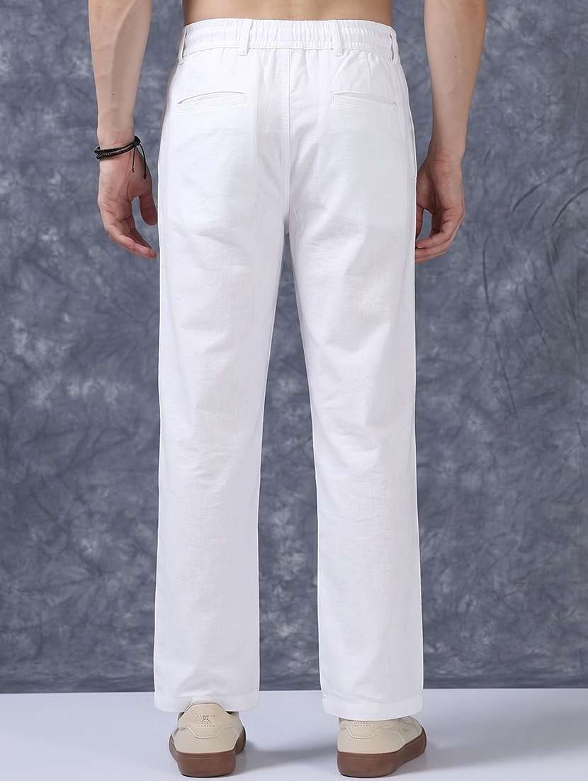 Men Solid Mid Rise Relaxed Fit Flat Front Trouser - 22570720 -  Standard Image - 3
