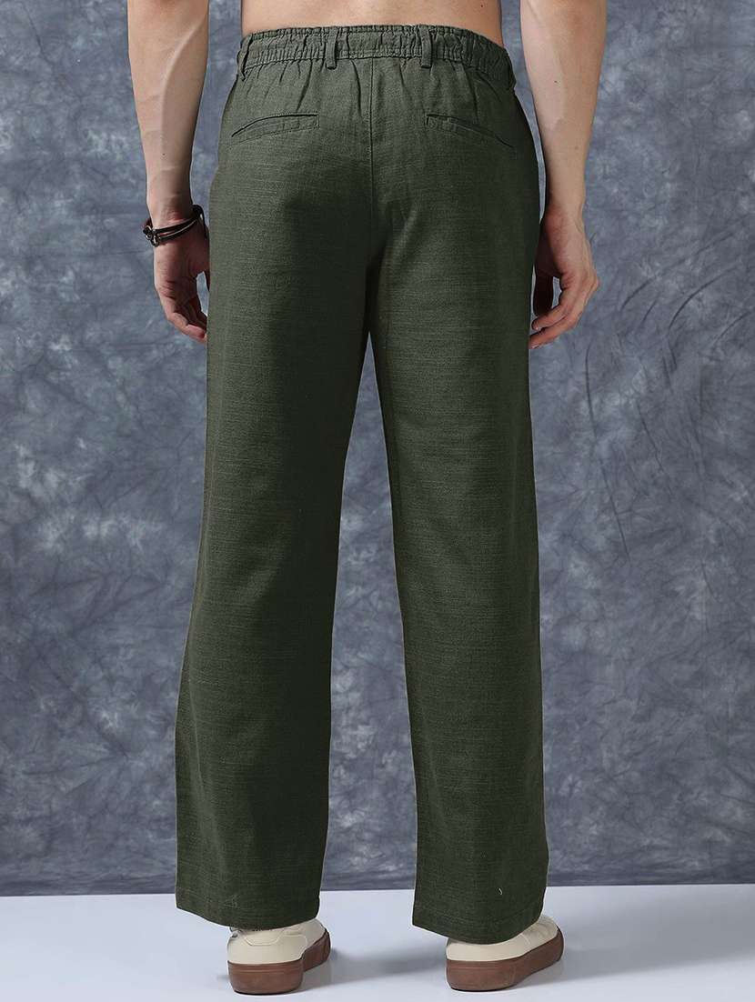 Men Solid Mid Rise Relaxed Fit Flat Front Trouser - 22570723 -  Standard Image - 3