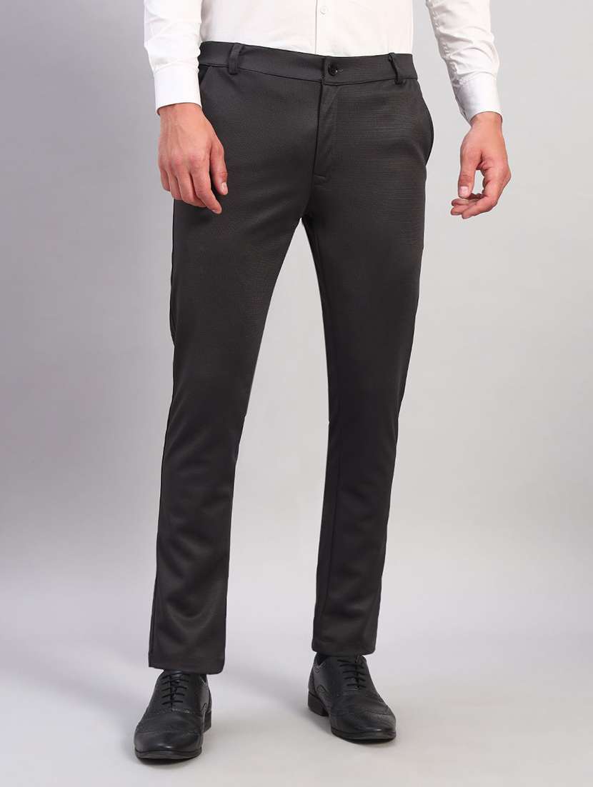 men solid mid rise slim fit formal trouser