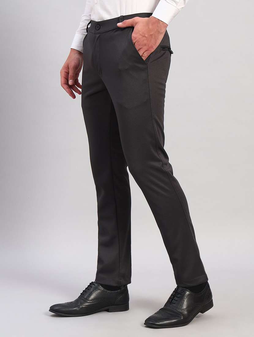 Men Solid Mid Rise Slim Fit Formal Trouser - 22570732 -  Standard Image - 3