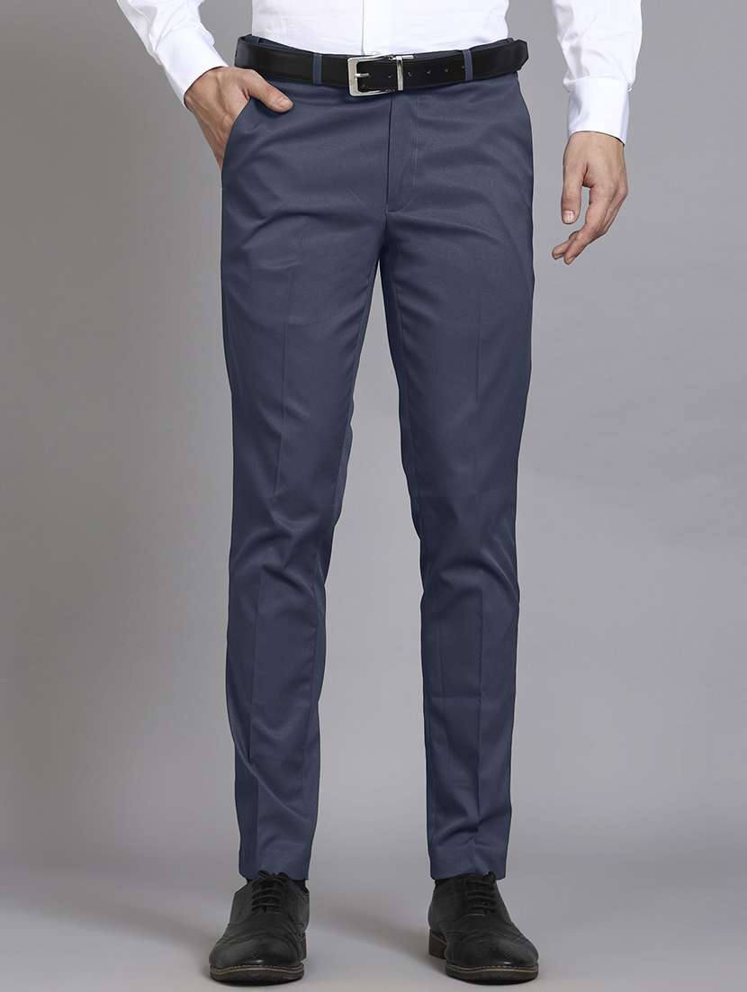 men solid mid rise flat front formal trouser