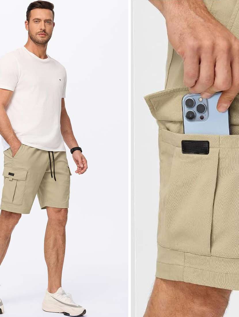 men solid mid rise regular fit cargo shorts - 22570738 -  Standard Image - 3