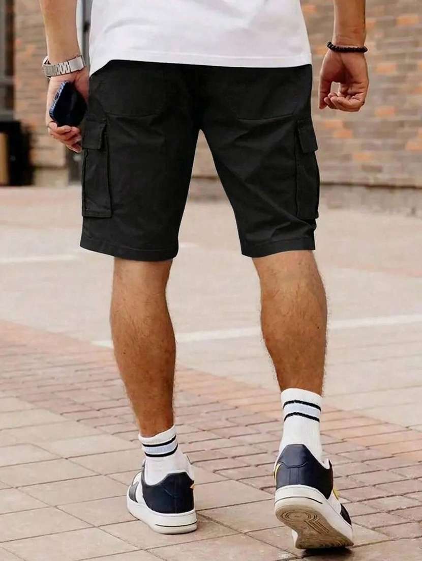 men solid mid rise regular fit cargo shorts - 22570745 -  Standard Image - 3