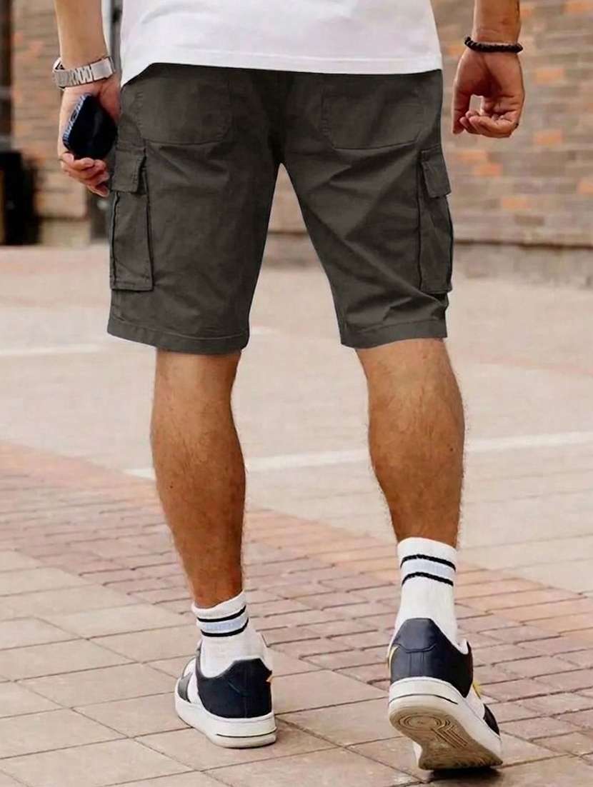 men solid mid rise regular fit cargo shorts - 22570754 -  Standard Image - 3