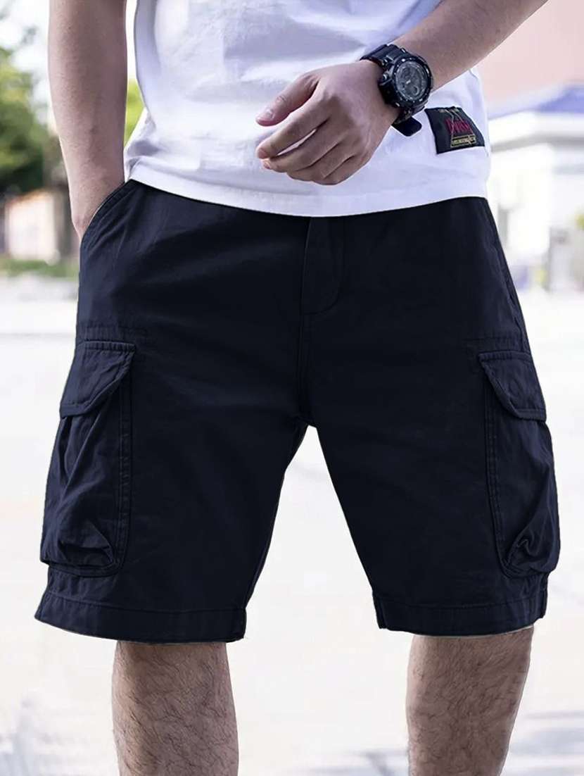 men solid mid rise regular fit cargo shorts