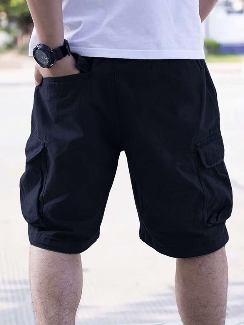 Men Solid Mid Rise Regular Fit Cargo Shorts - 22570790 -  Standard Image - 3
