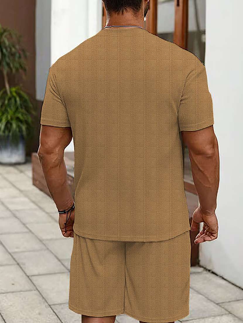 men textured short sleeves t-shirt and shorts co-ord set - 22570856 -  Standard Image - 3
