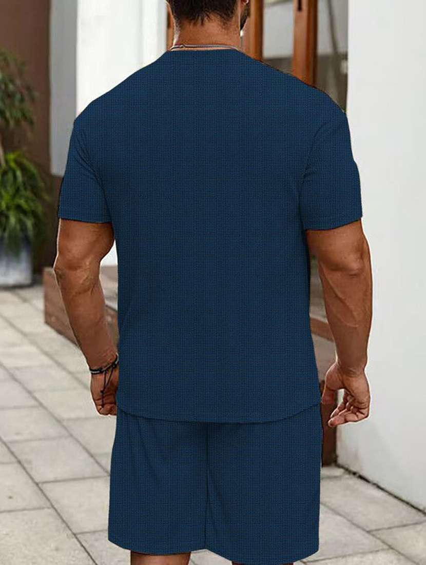 men textured short sleeves t-shirt and shorts co-ord set - 22570875 -  Standard Image - 3