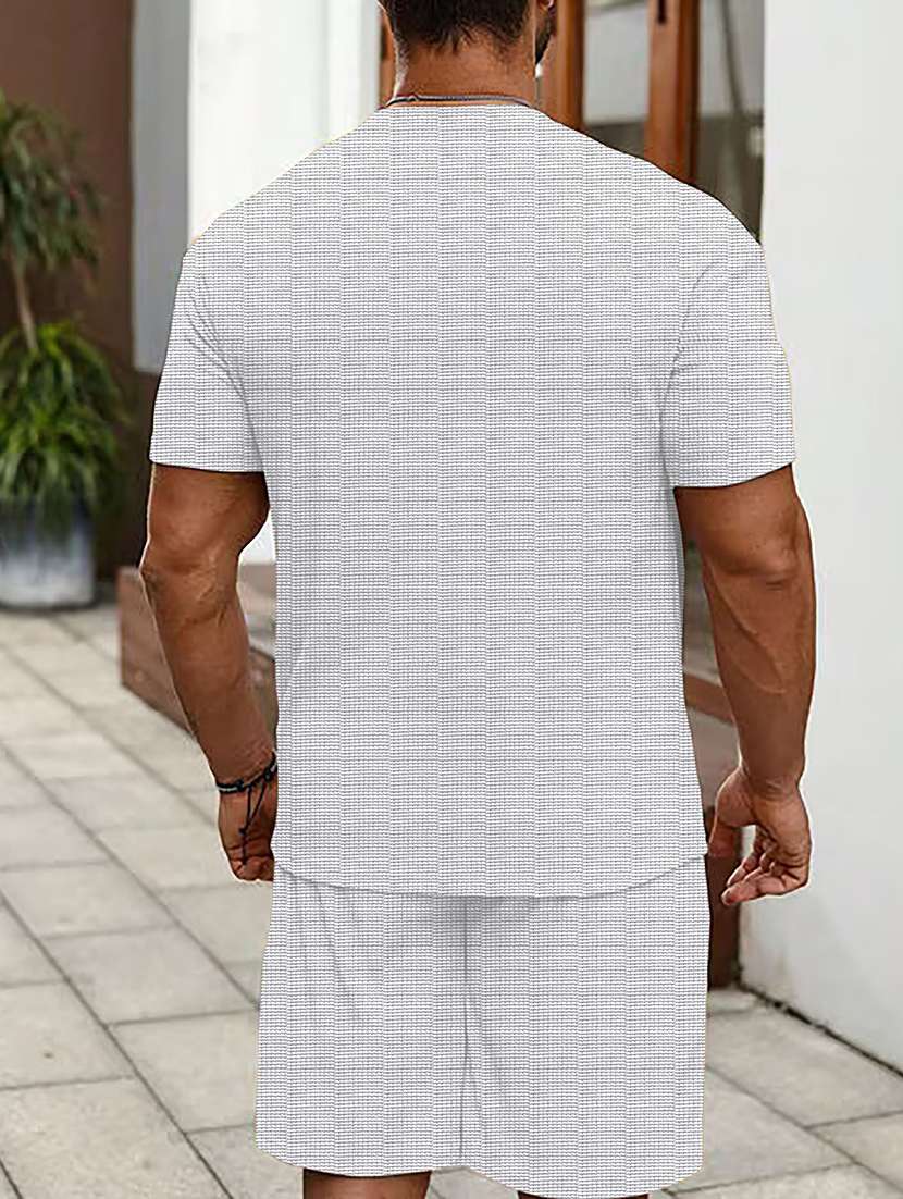 men textured short sleeves t-shirt and shorts co-ord set - 22570884 -  Standard Image - 3