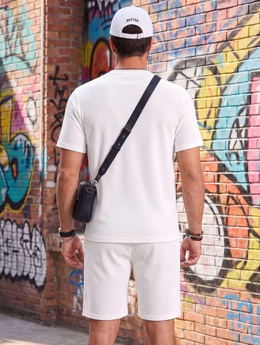 men textured short sleeves t-shirt and shorts co-ord set - 22570913 -  Standard Image - 3