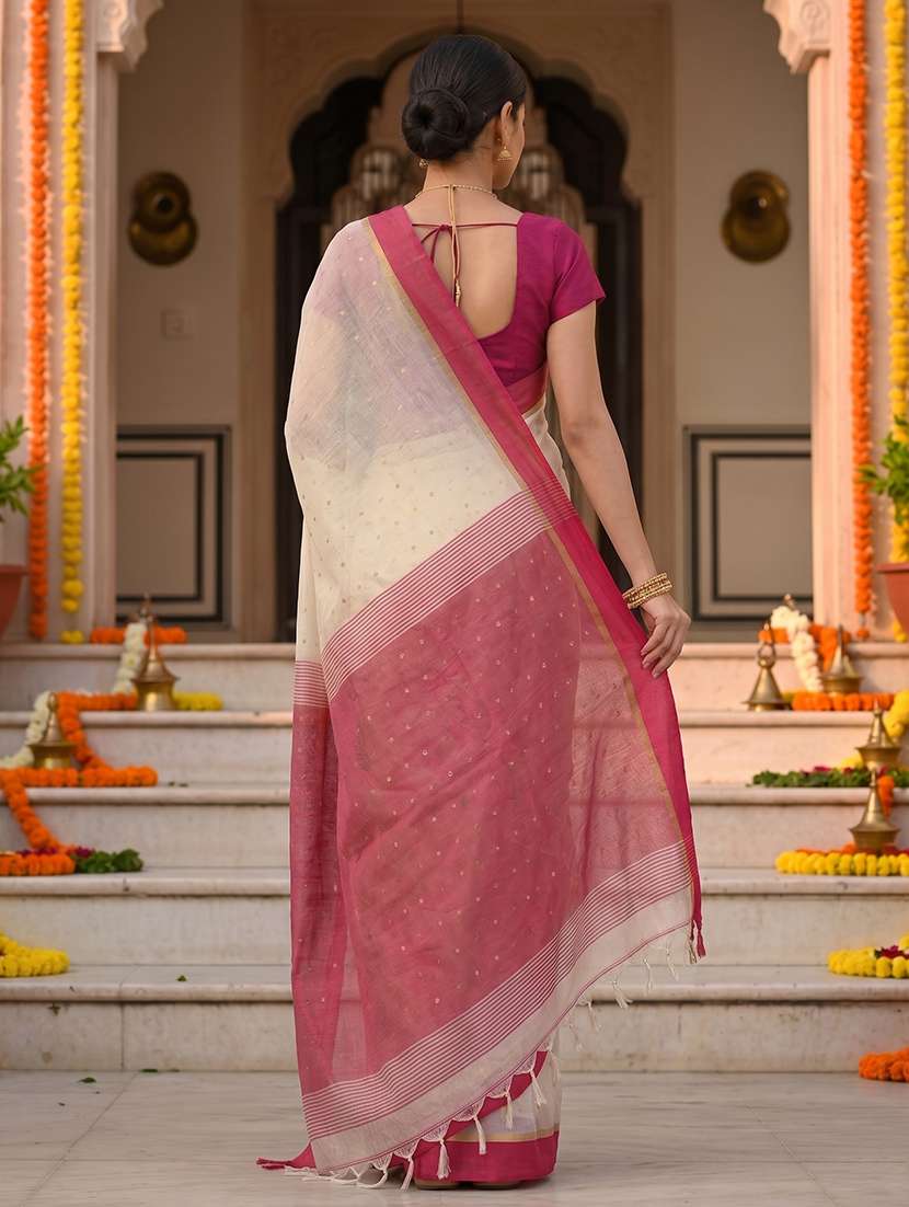Women Self Design Handloom Saree With Blouse - 22570922 -  Standard Image - 3