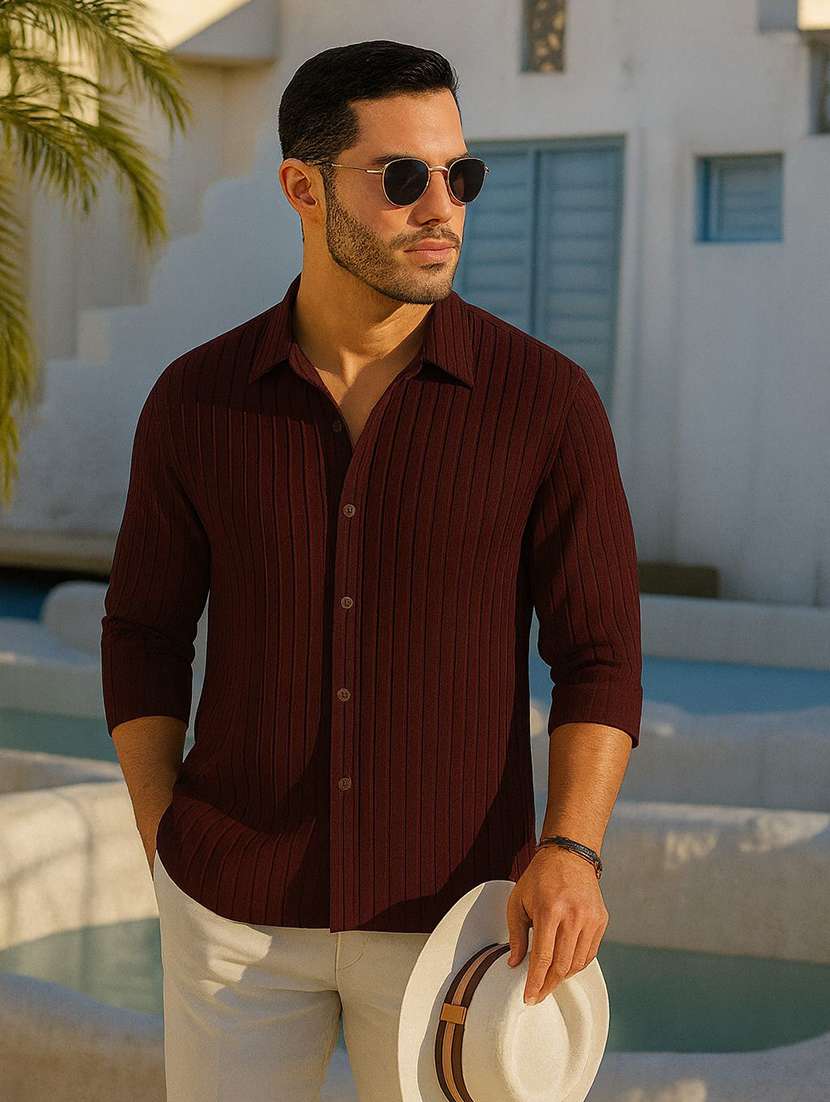 men textured long sleeves casual shirt