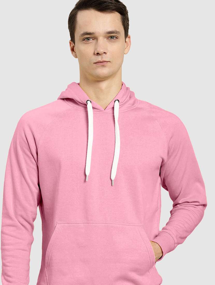 men solid long sleeves hooded sweatshirt