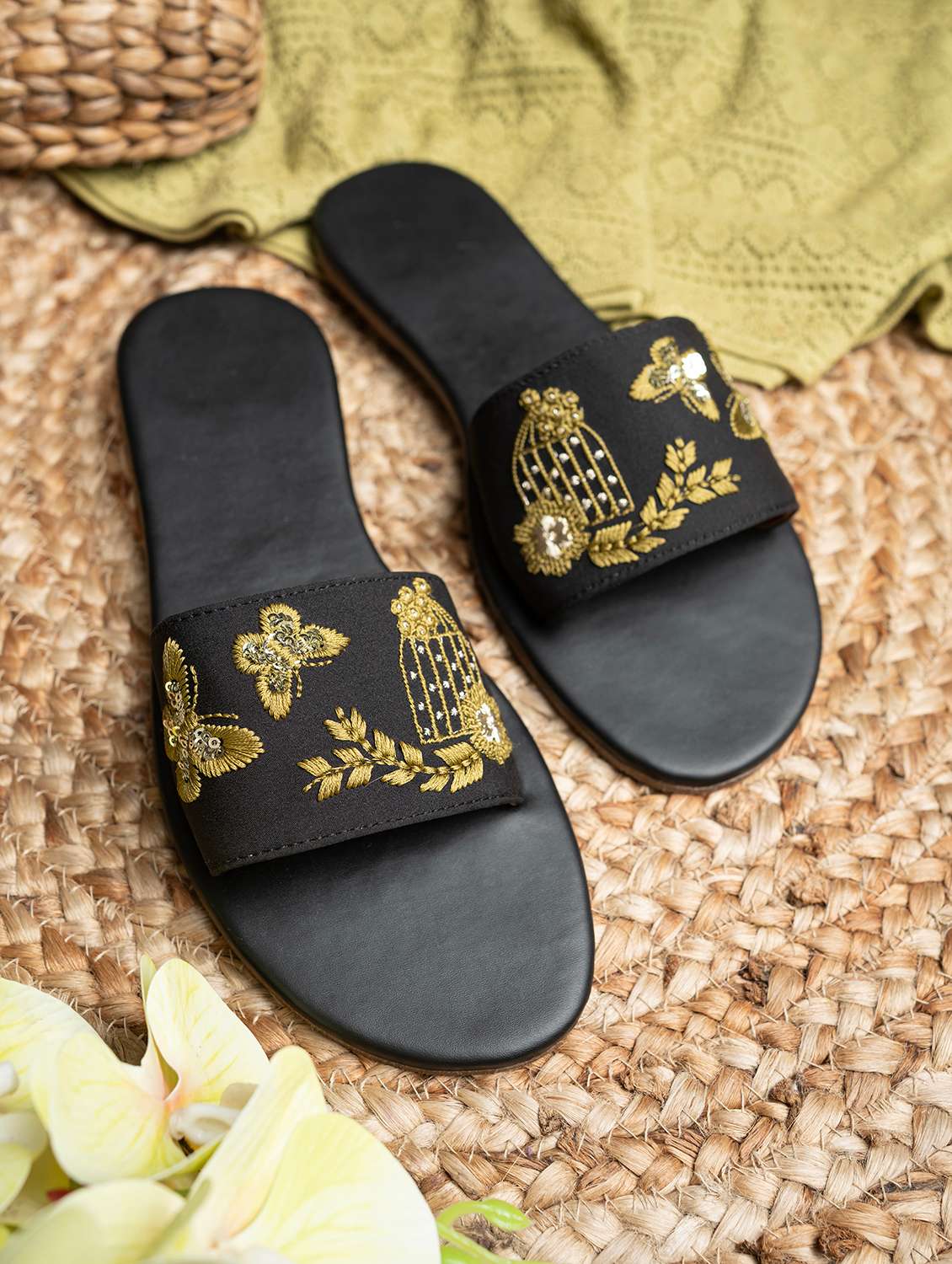 women embroidered slip on flats