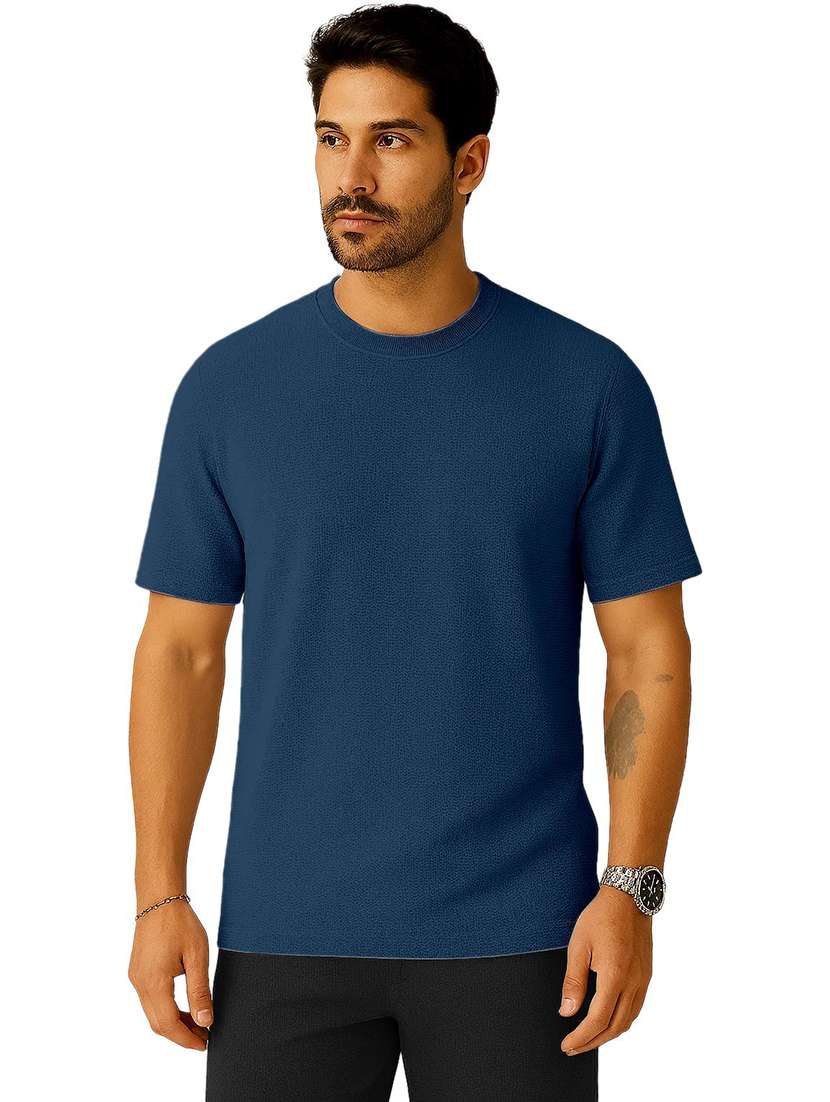 men textured short sleeves regular fit t-shirt