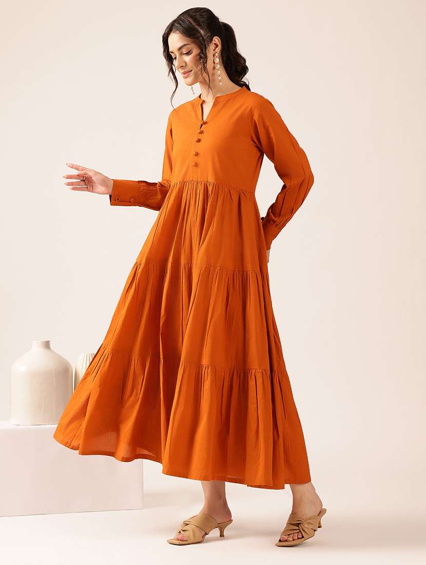 women solid long sleeves tiered dress - 22571026 -  Standard Image - 3