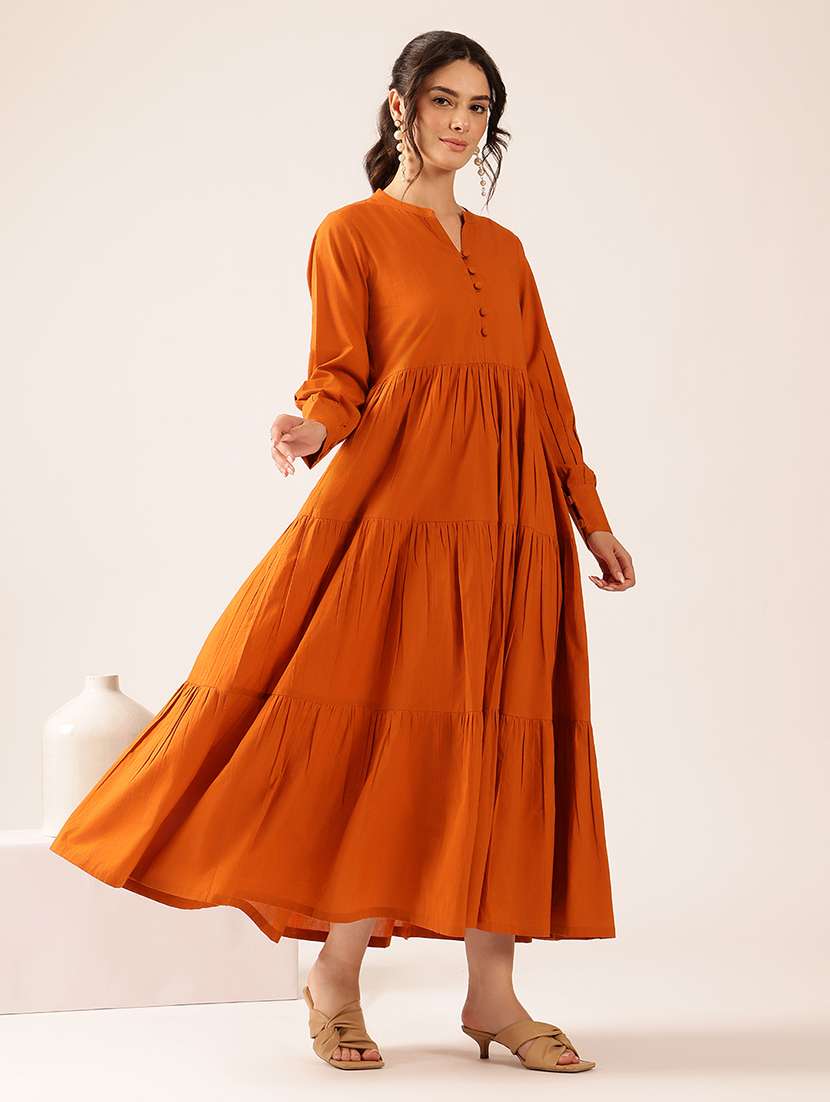 women solid long sleeves tiered dress - 22571026 -  Standard Image - 5