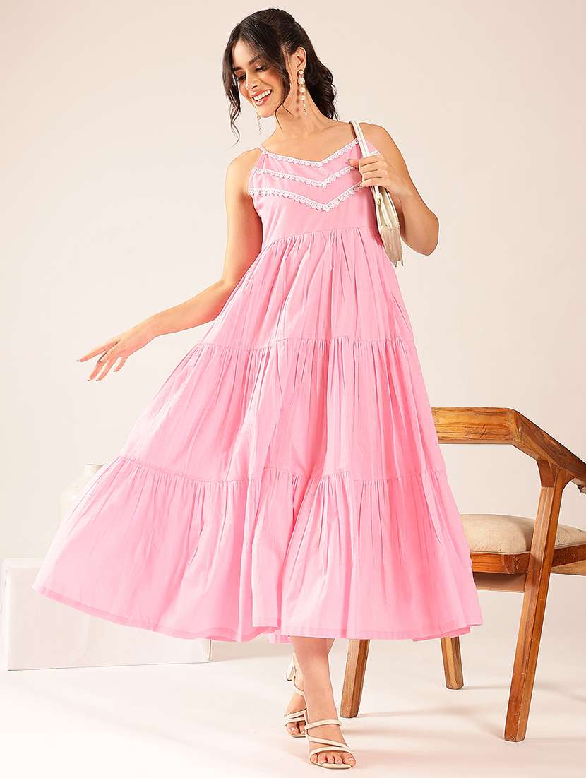 women solid with work shoulder strap tiered dress
