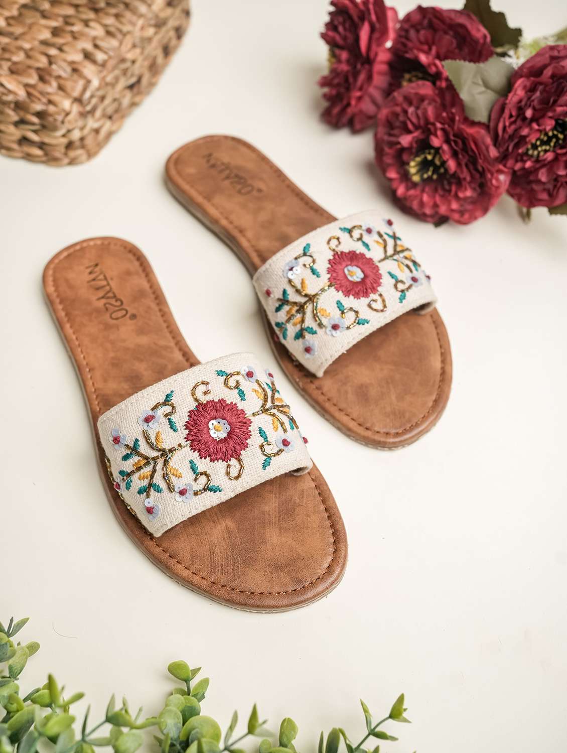 women embroidered slip on flats