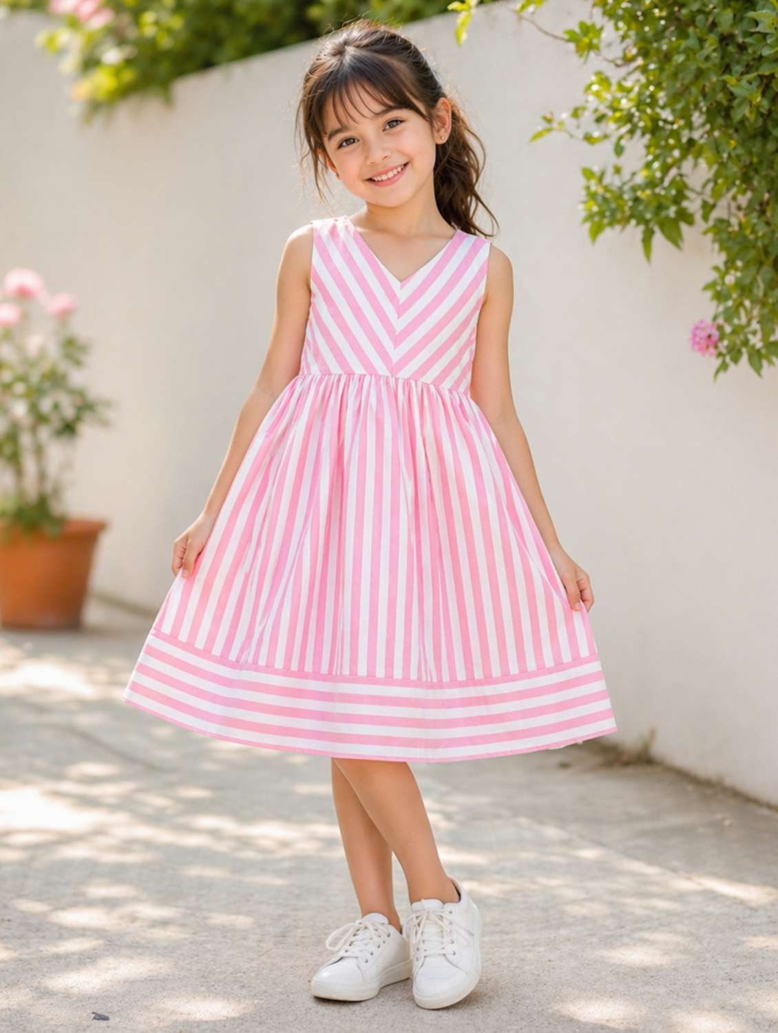 girls printed sleeveless fit and flare dress