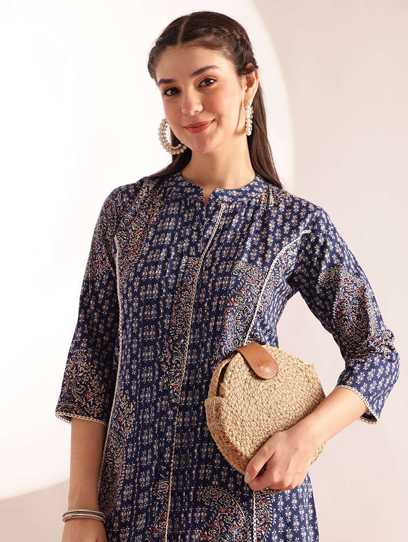 women printed three quarter sleeves kurta pant set - 22571047 -  Standard Image - 5