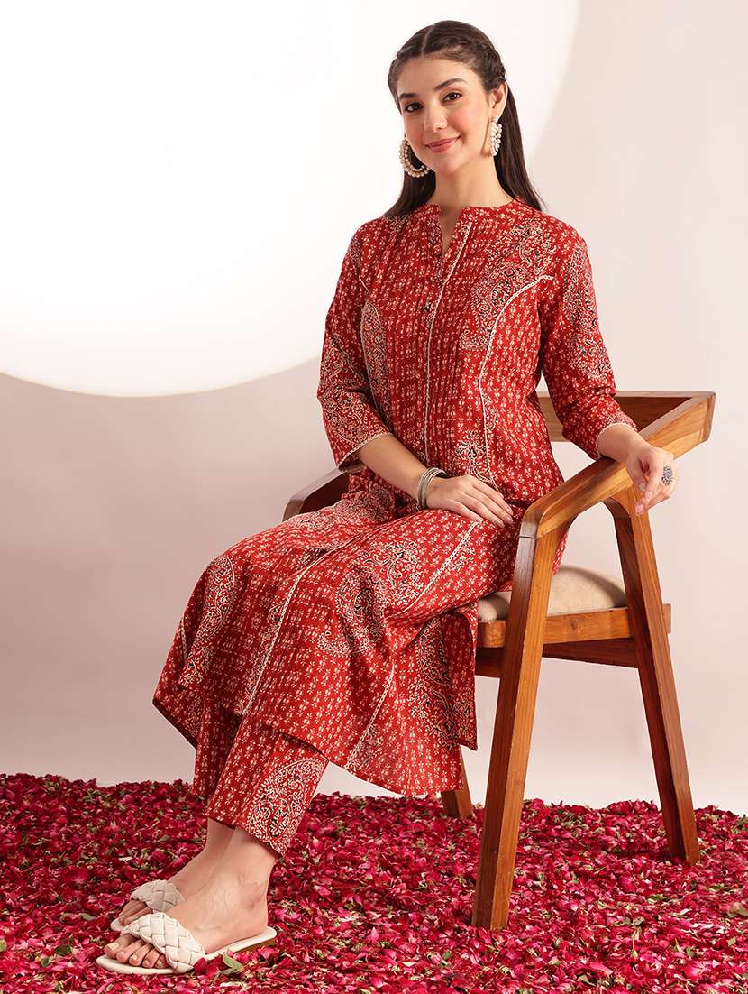 women printed three quarter sleeves kurta pant set - 22571049 -  Standard Image - 5