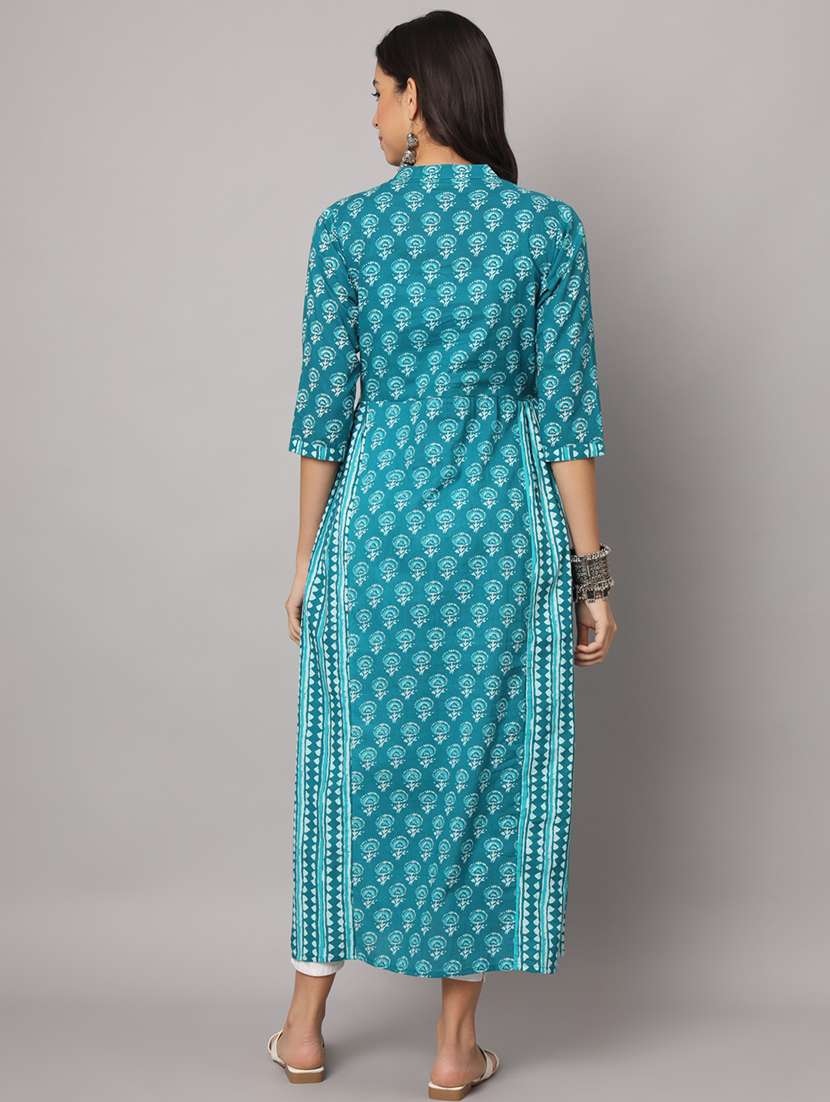 women printed three quarter sleeves a-line kurta - 22571058 -  Standard Image - 3