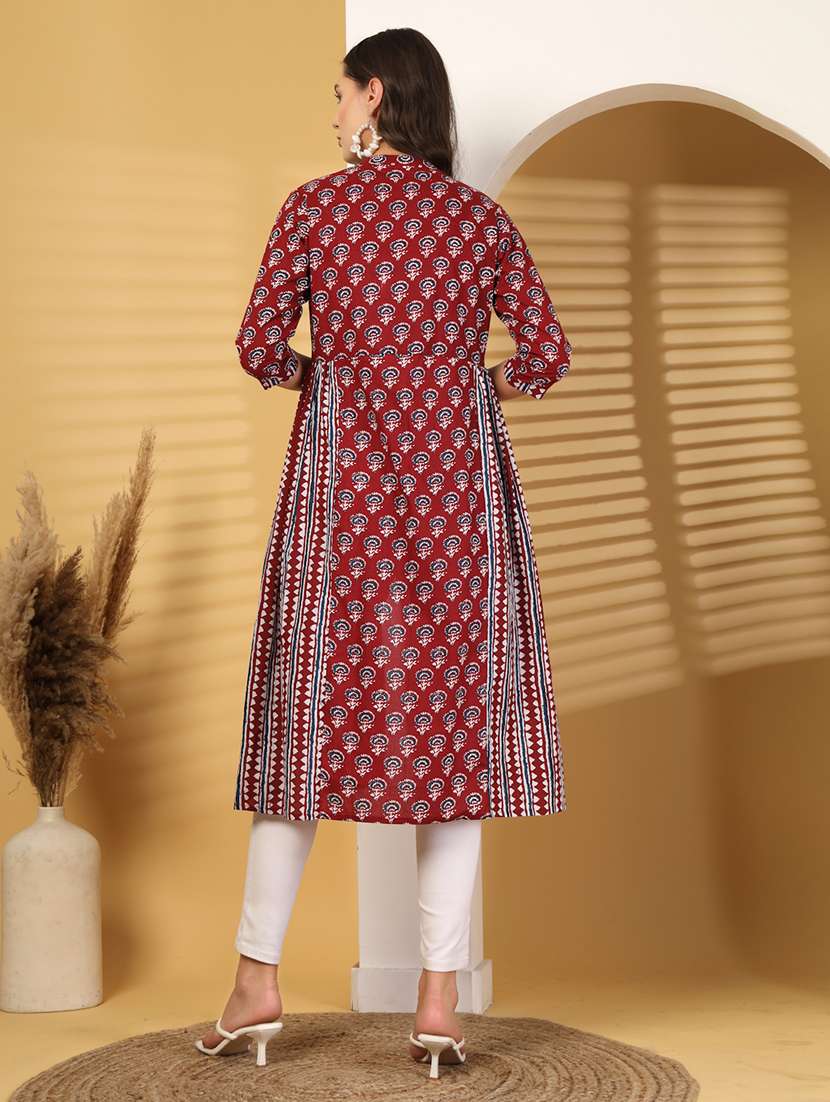 women printed three quarter sleeves a-line kurta - 22571059 -  Standard Image - 3
