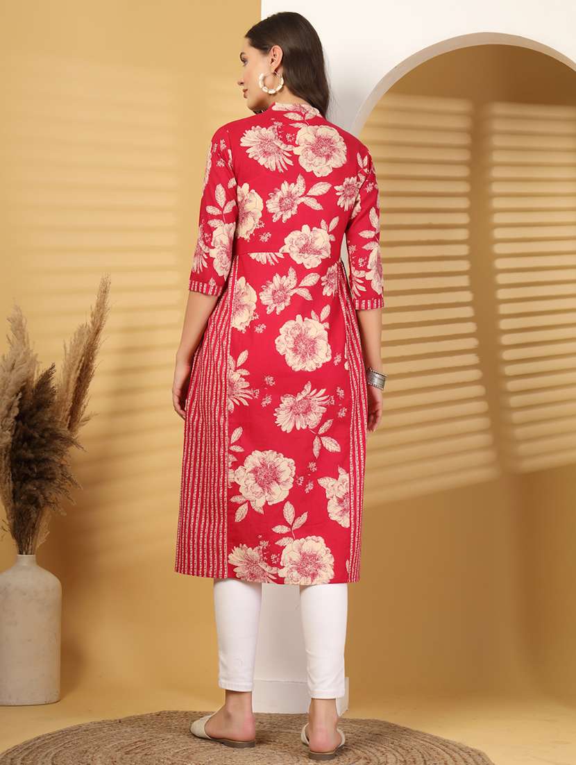 Women Printed Three Quarter Sleeves A-line Kurta - 22571060 -  Standard Image - 3