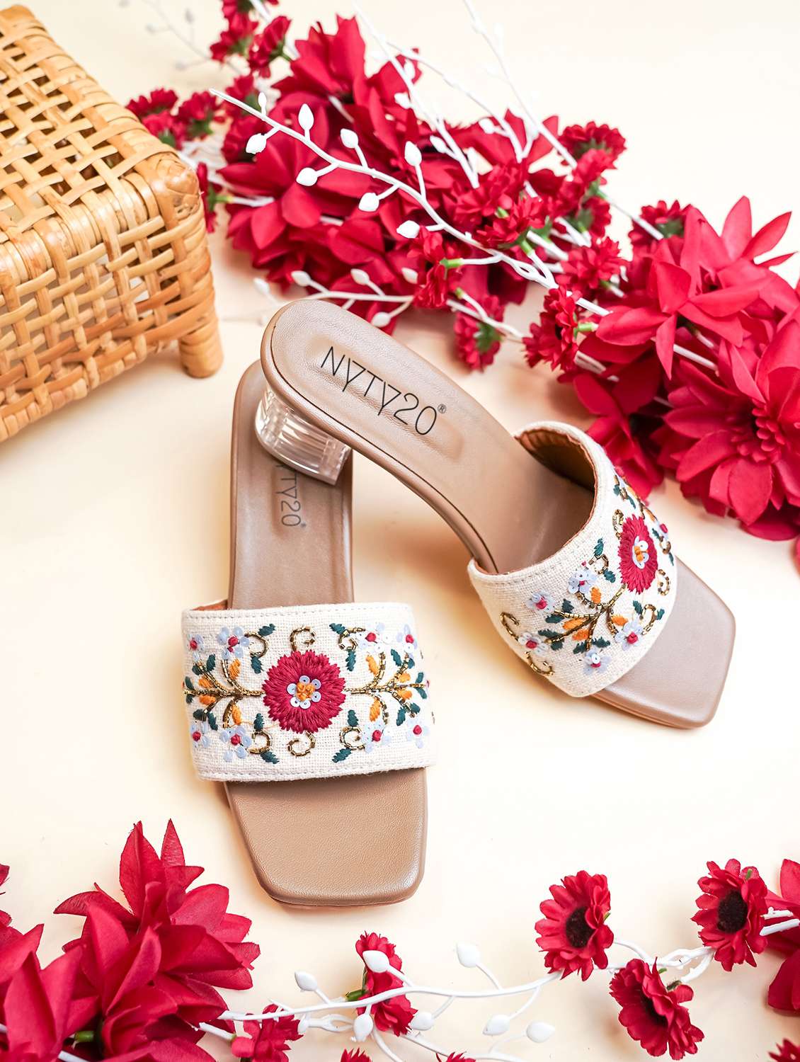 women embroidered slip on mules