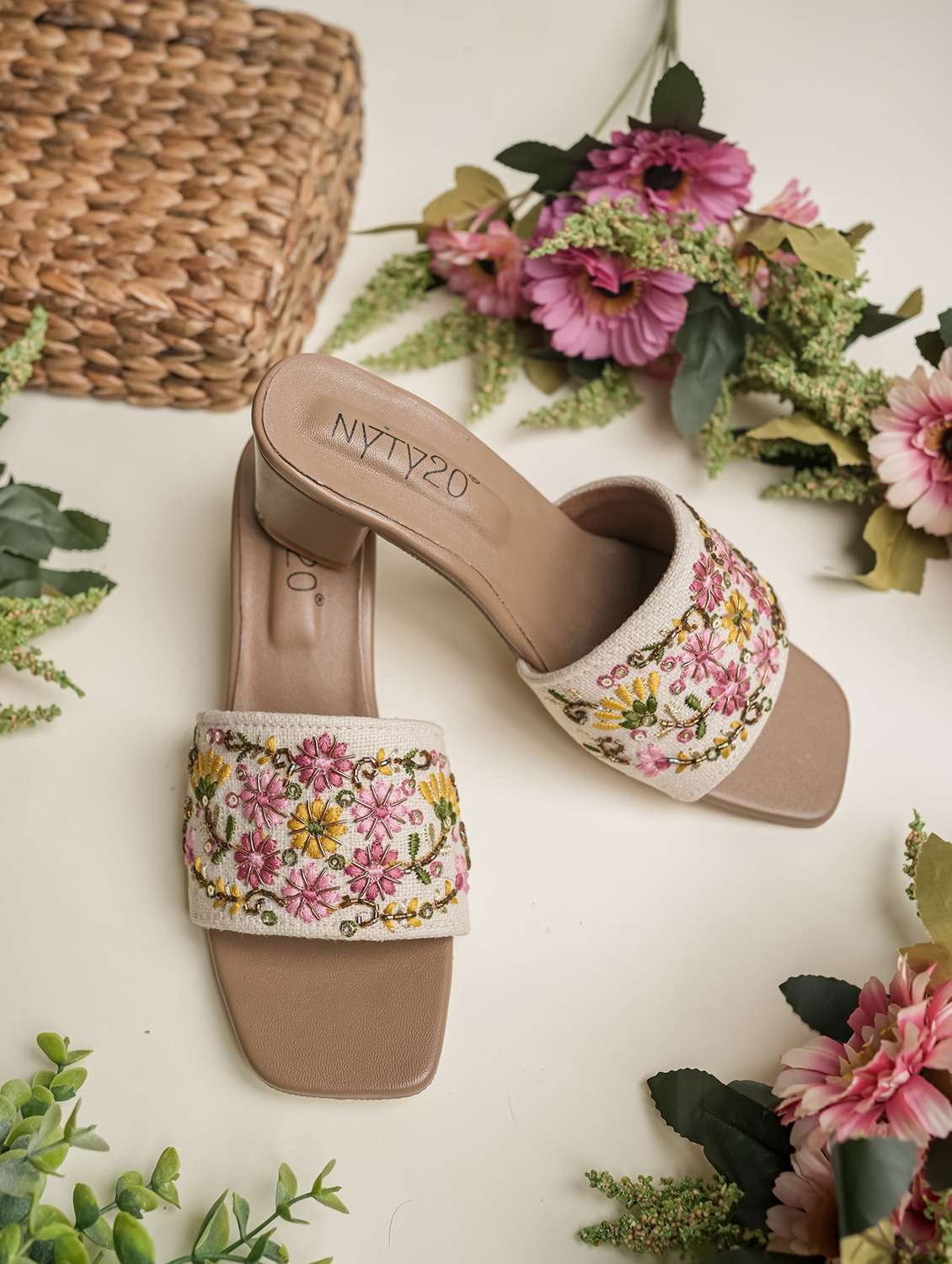 women embroidered slip on wedges