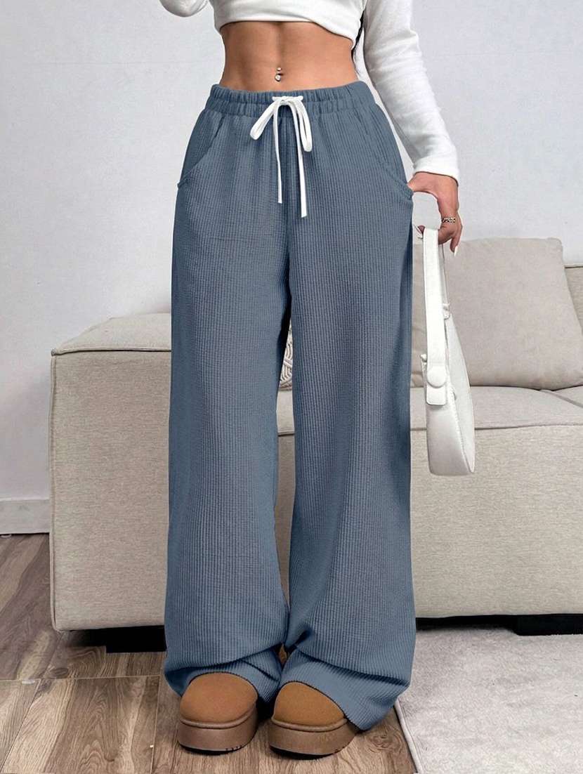 women self design mid rise wide leg trouser