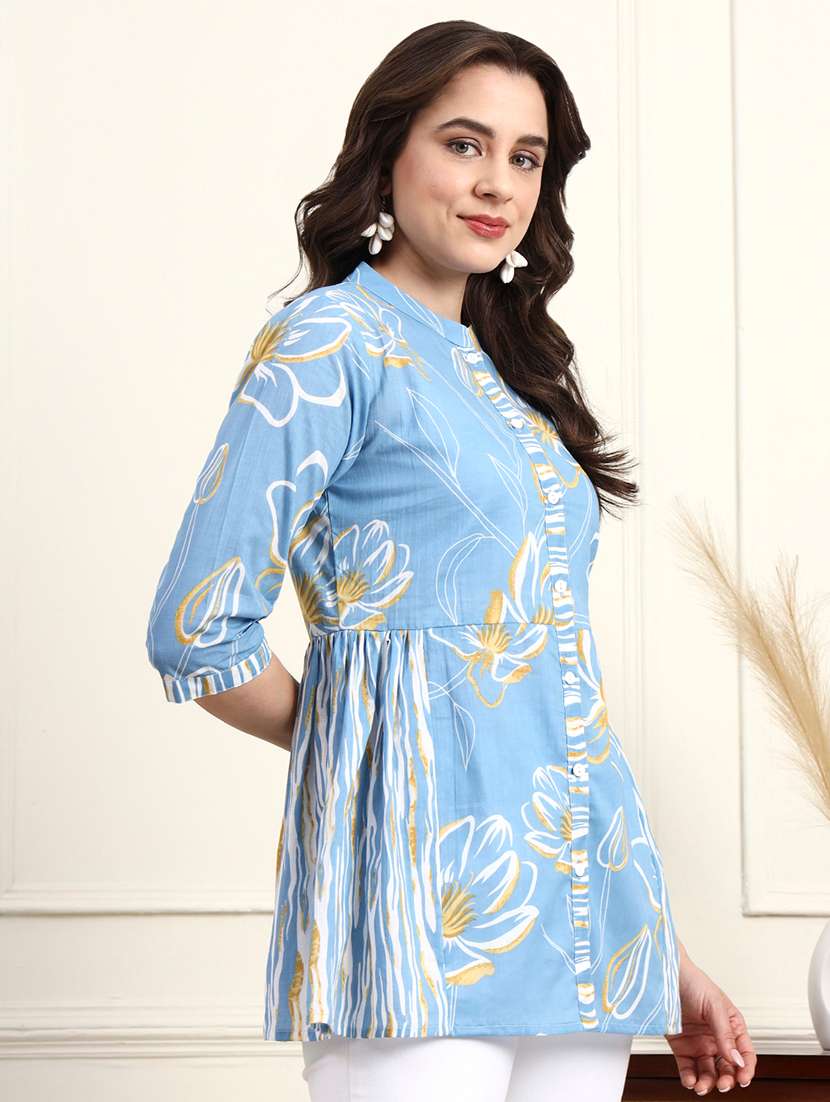 Women Printed Three Quarter Sleeves A-line Kurti - 22571085 -  Standard Image - 3