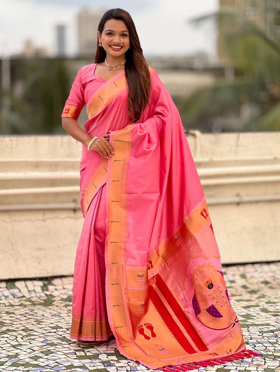 women self design paithani saree with blouse