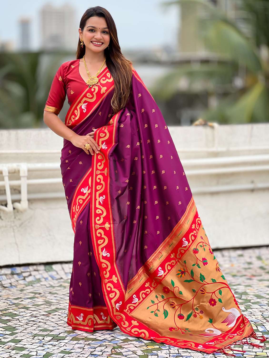 women self design paithani saree with blouse