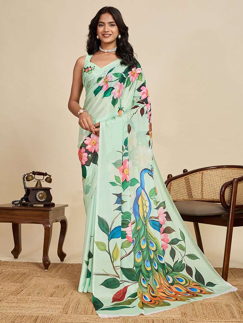 women printed casual wear saree with blouse