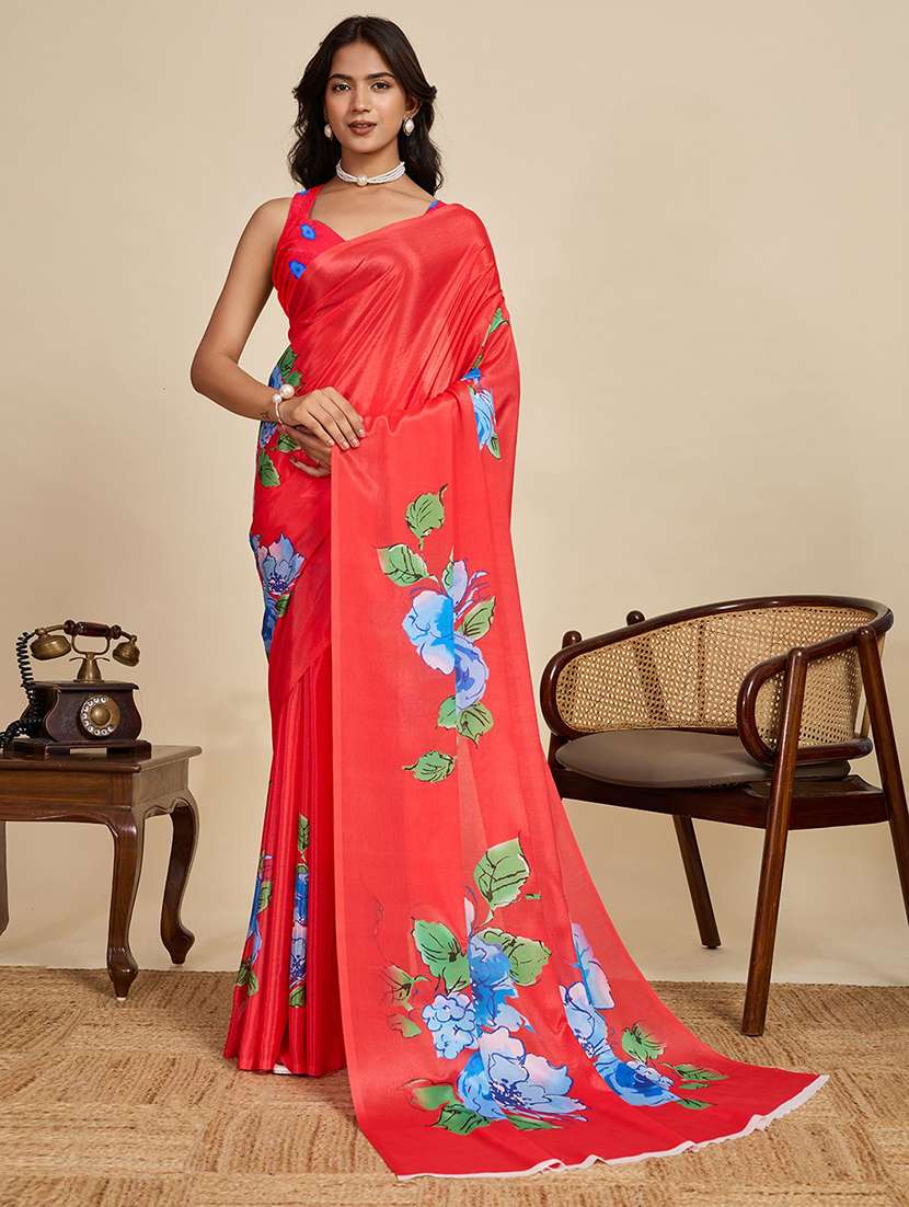 women printed casual wear saree with blouse