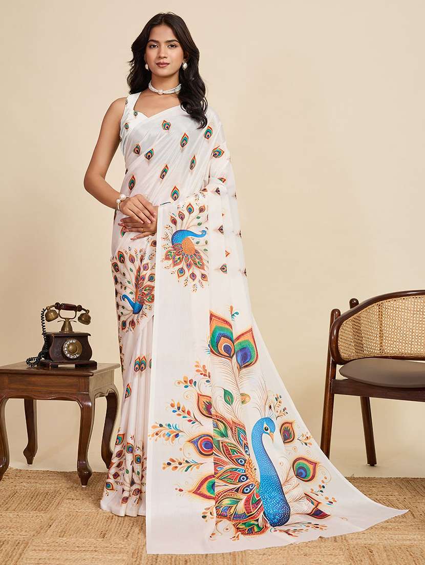 women printed casual wear saree with blouse