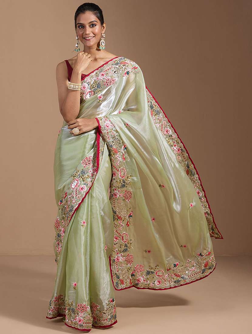 women solid with work embroidered saree with blouse