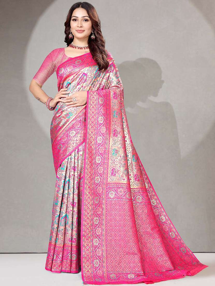 women self design dharmavaram saree with blouse