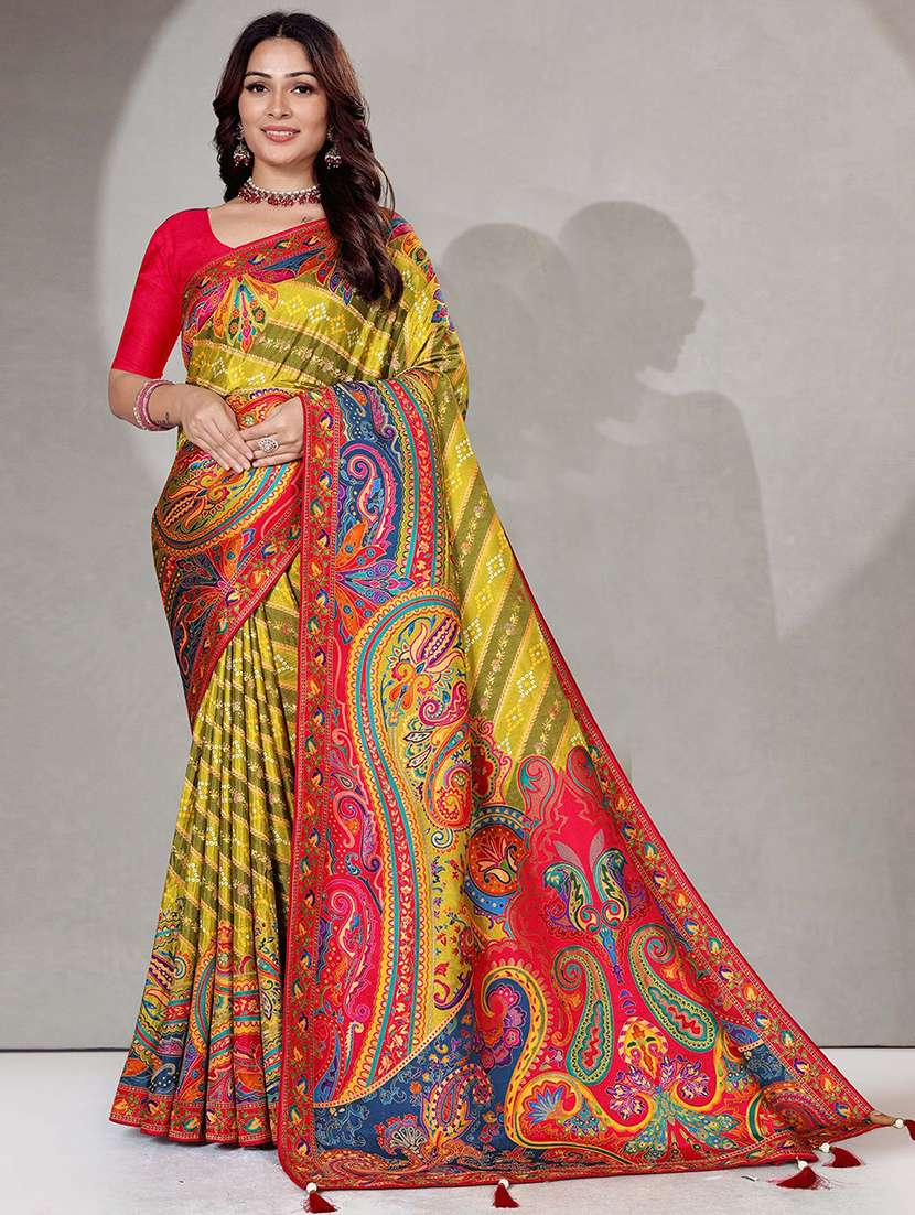 women paisley printed saree with blouse