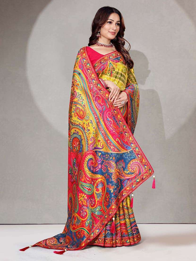 women paisley printed saree with blouse - 22571486 -  Standard Image - 3