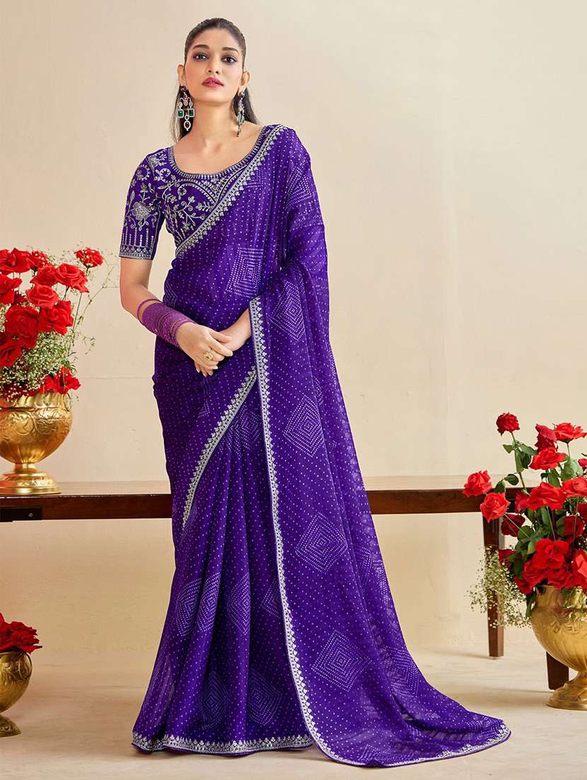 women bandhani printed saree with blouse